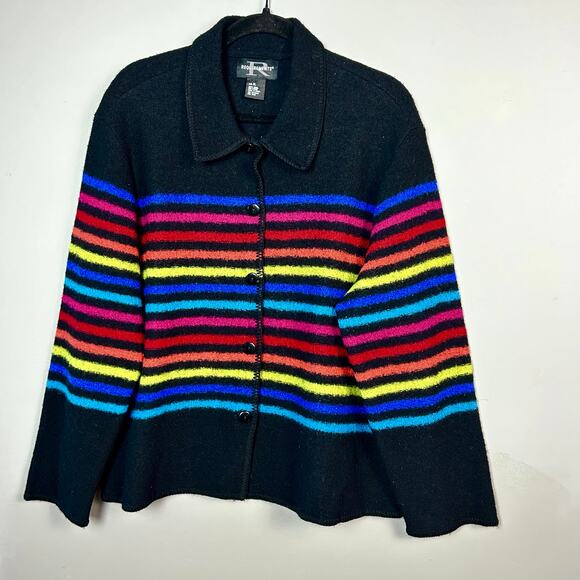 Requirements sweater jacket XL extra large rainbow cardigan black stripe serape - Picture 1 of 11